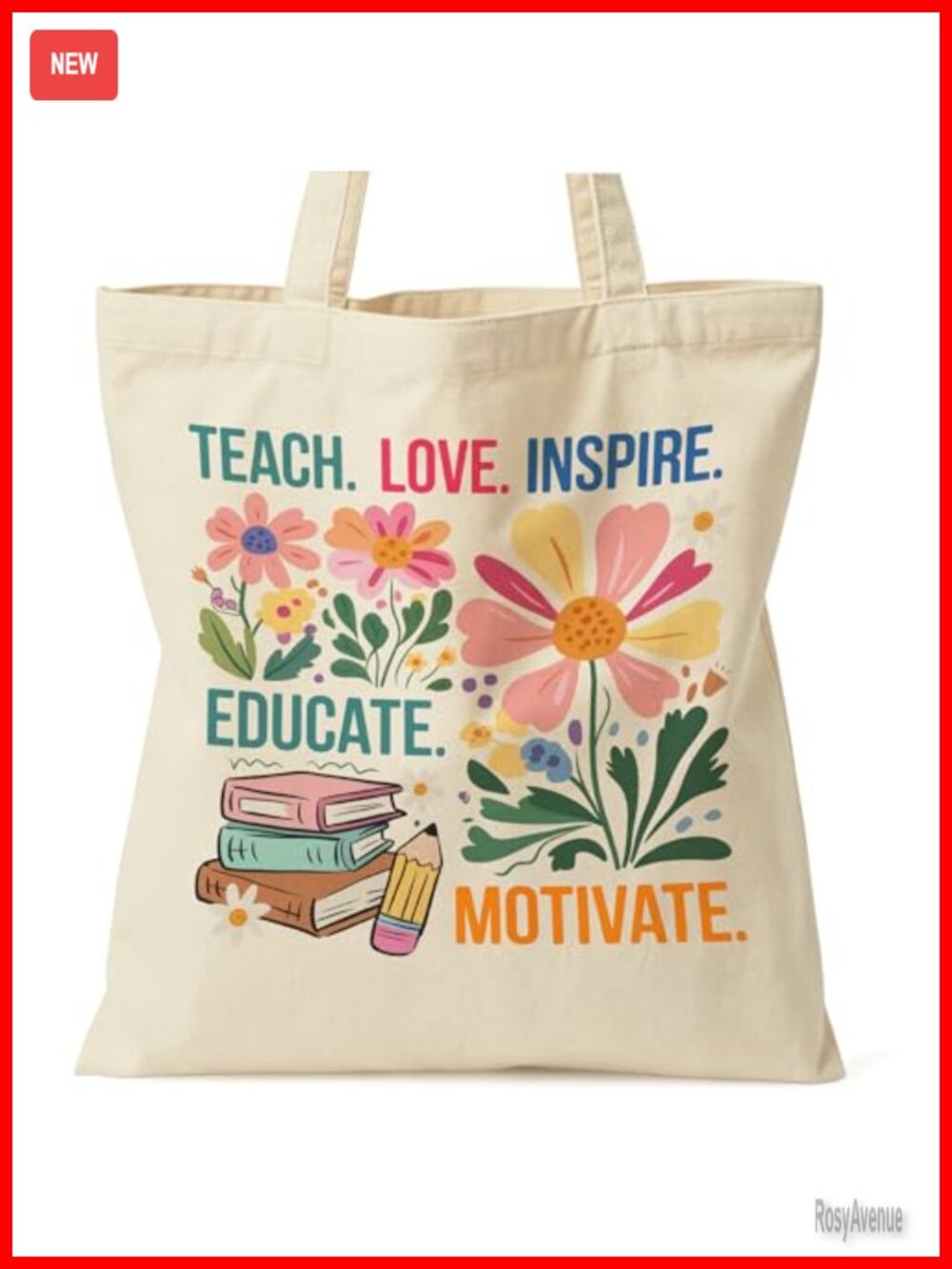 Canvas Tote Bag Teacher Gift Women Shopping Work Travel Inner Pocket